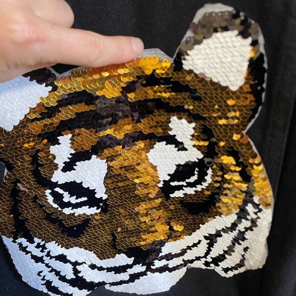 Judith March black jean jacket sequin tiger Med - Picture 5 of 10